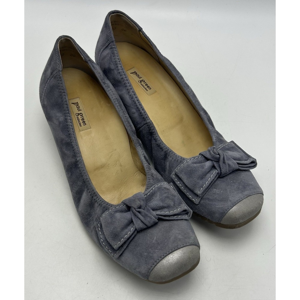 Paul Green Wedge Heel Womens 8.5 Gray Leather Office Pointed Toe Pumps UK 5.5